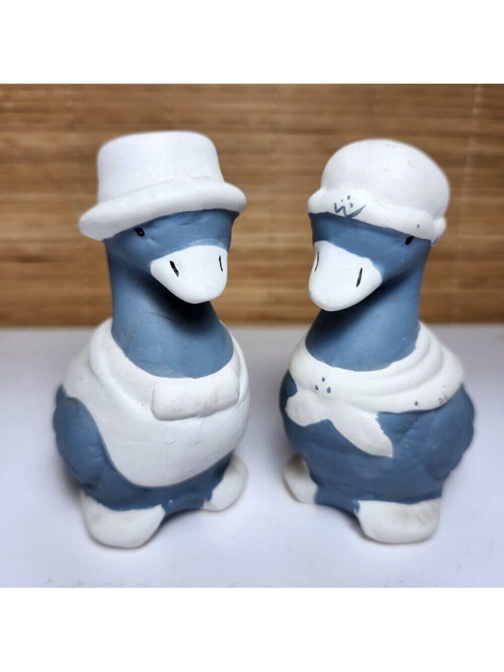Ceramic Geese Salt and Pepper Shakers Collectible Geese Blue and White Vintage